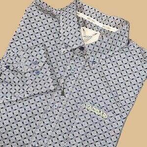Vaccari Men's XL Long Sleeve Button Up Shirt Blue Geometric Pattern Cotton NWOT